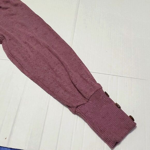 CATO Maroon Pleated Long Sleeve Buttomed Cuffs Ribbed Knit Relaxed Tunic Top - Picture 8 of 13